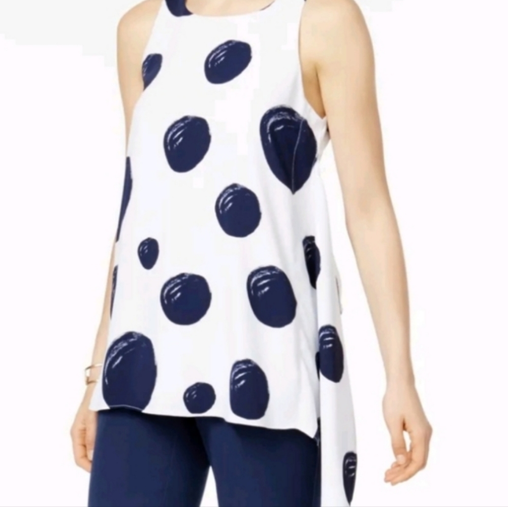 Alfani Womens Wite Polka Dot Sleeveless Jewel back  top sz 14